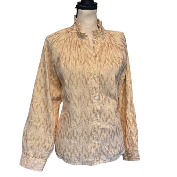 LaRoque Perry Gold and Cream Ruffle Collar Button Down Top – Size M – NWT - Picture 1 of 7